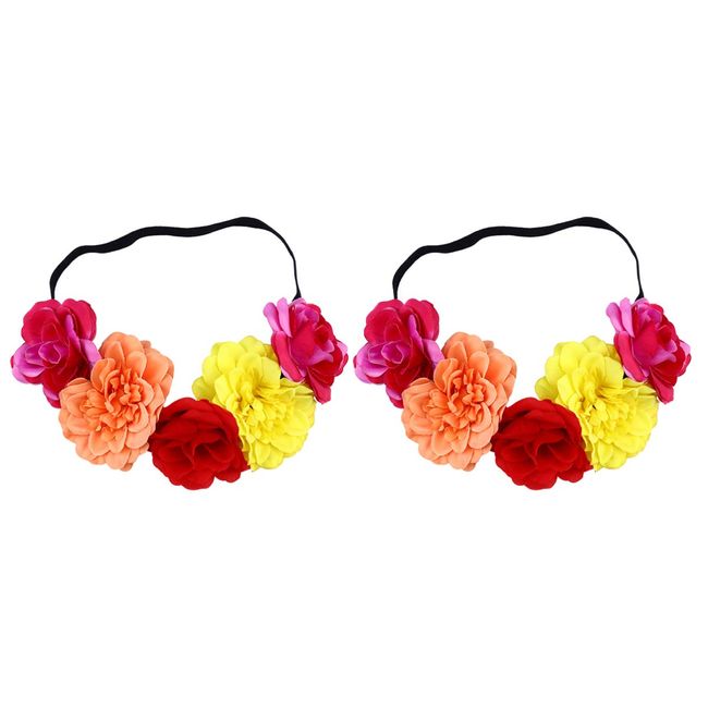 FRCOLOR 2pcs Halloween Flower Headband Day of The Dead Headwap Mexican Flower Crown Crown Halloween Party Hair Band Cosplay Hair Accessories (RandomColorï¼‰