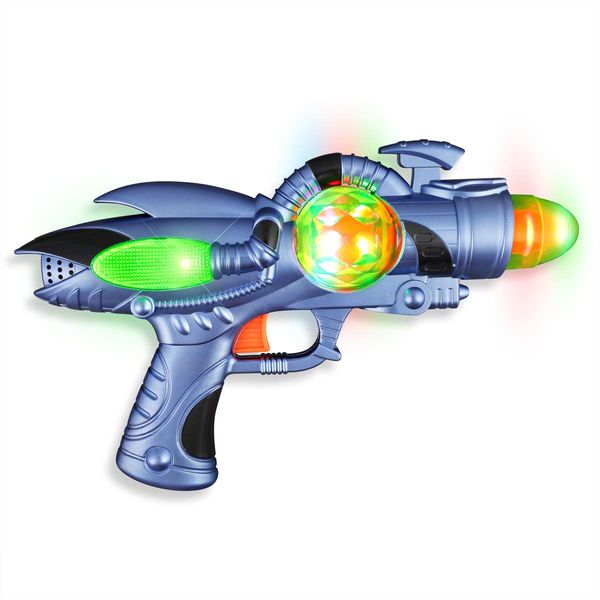 Light Up Space Blaster Toy with Fun Space Sounds and Spinning LED Lights