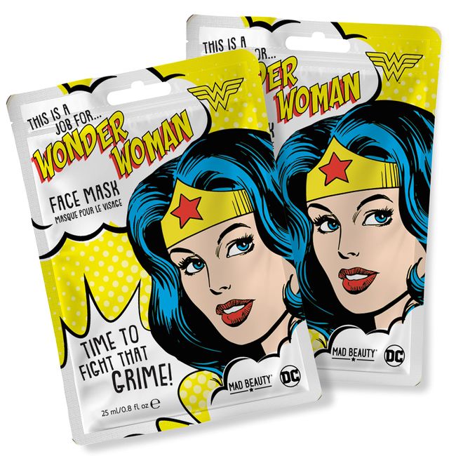 MAD Beauty DC Wonder Woman Face Masks Set (Pack of 2), Watermelon Infused Sheet Masks Packed with Vitamins to Rejuvenate Tired Skin, Hydrating, Soothing, Nourishing