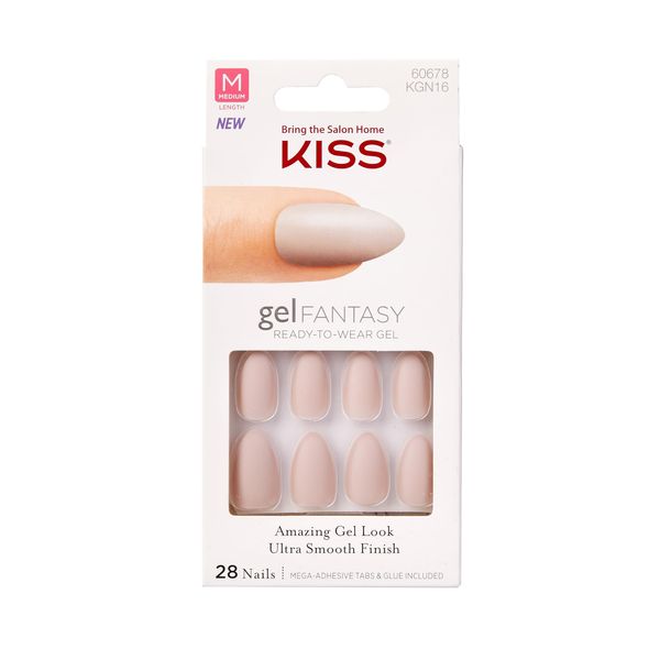 KISS Gel Fantasy Press On Nails, Nail glue included, 'Bookworm', Off White, Short Lenth, Almond Shape, Includes 28 Nails, 2g Glue, 1 Manicure Stick, 1 Mini File, 1 Adhesive Tab