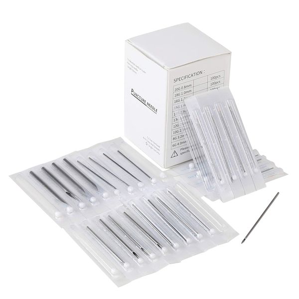 Chrontier 100PCS Body Piercing Needles 15G 1.4mm Gauge Sterilized Surgical Steel For Ear Nose Lip Navel Belly Tongue Nipple Eyebrow Labret Piercing Tool Supply