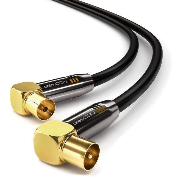 deleyCON TV Cable Plug 90°/Jack 90° Gold-Plated, Black