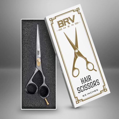 BRV MEN Professional German Steel Hair Scissors - 6.5" - Hammer Forged, Hand Sharpened and Hand Polished Hair Cutting Scissors - 100% Stainless Steel (Silver)
