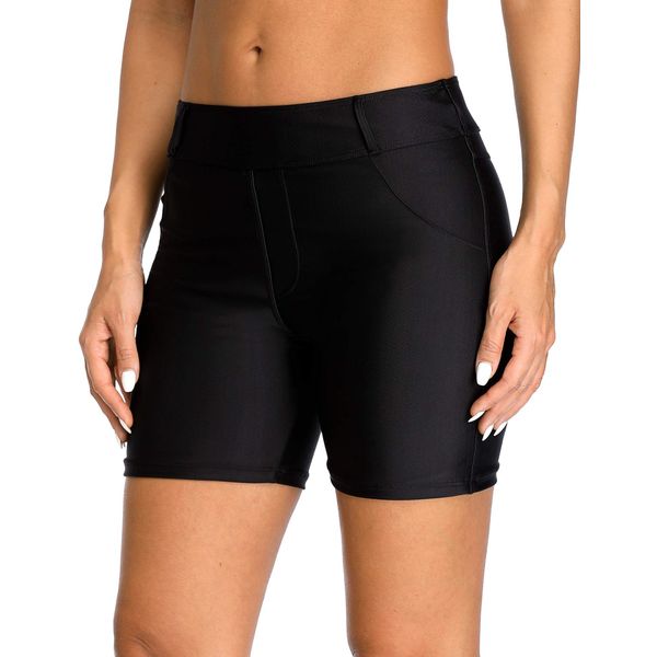 Anwell Boardshorts für Damen Bauchweg Badeshorts Schwimmshorts Basic Schwarz