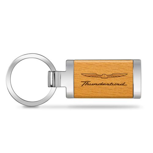 iPick Image Made for Ford Thunderbird Laser Engraved Maple Wood Chrome Metal Trim Key Chain