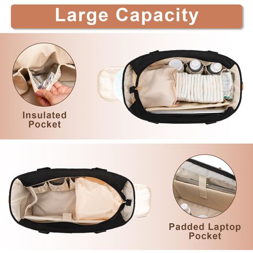 BABEYER Breast Pump Bag Compatible with Spectra S1 and S2, Diaper Tote Bag for working Moms, Large Capacity Baby Travel Bag with with shoulder strap & Waterproof mat, Black