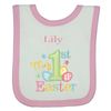 Baby 1st Personalised Easter Bib. (White with Pink Trim)