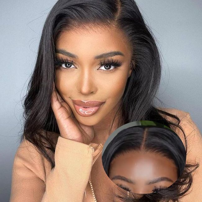 Glueless Wig Human Hair Pre Cut Lace Human Hair Wear and Go Wigs Pre Plucked Natural Hairline Glueless Body Wave Wig Upgraded 4x4 HD Lace Beginner Friendly 180% Density 12inch.