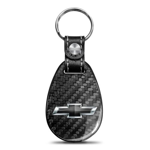 iPick Image for Chevrolet Black Logo Black Real Carbon Fiber Large Tear-Drop Key Chain Keychain, Official Licensed