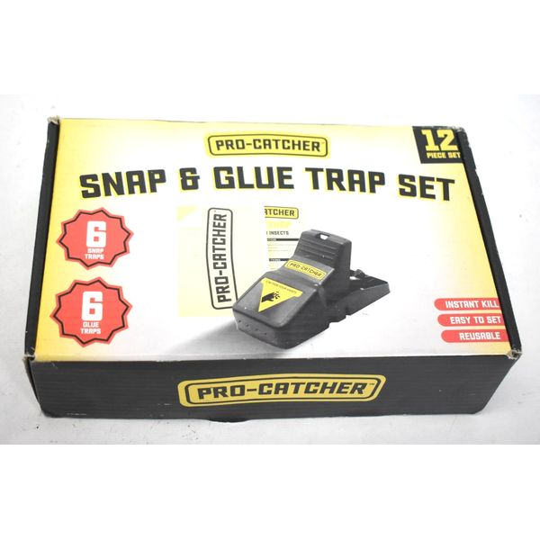 Pro-Catcher Mouse Traps Indoor Set 12 6 Reusable Mouse Traps & 6 Glue Traps