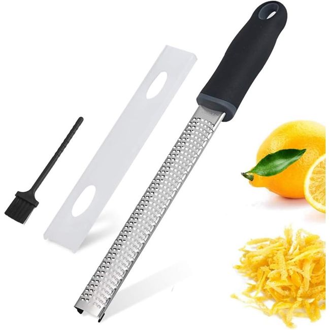 Zester Grater Grater Lemon Parmesan Cheese Ginger Garlic Chocolate Vegetable Fruit Kitchen Tool with Protective Cover Dishwasher Safe (Color: Black)