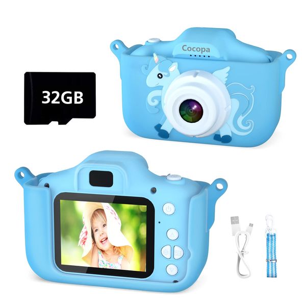 Cocopa Kids Camera Digital Camera for 3-12 Years Old Boys,1080P HD Video Recorder Camera for Kids with 32GB SD Card &Silicone Cover, Birthday Christmas Toys Gifts for 3 4 5 6 7 8 Year Old Boys(Blue)