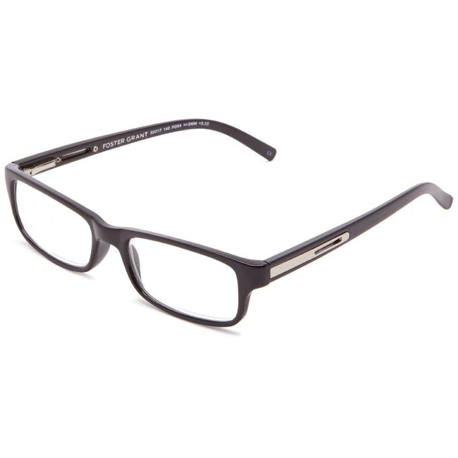 Foster Grant Mens Brandon Glasses Reading, Shiny Black/Transparent, 50 Mm US