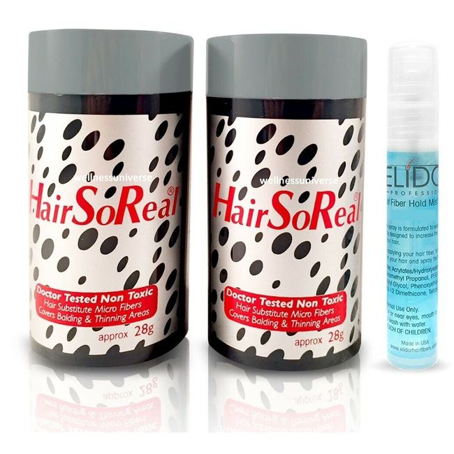 2 x HSR, HairSoReal, Hair Loss Concealer (Medium Brown) + FREE Fiberhold Spray