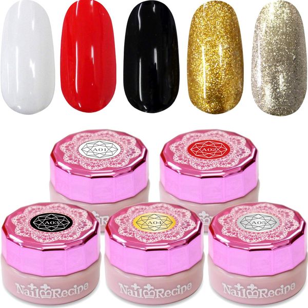 NailRecipe Nail Gel Nail Color Gel, Set of 5 Colors, Cute Like Flowers (Basic A1-5)