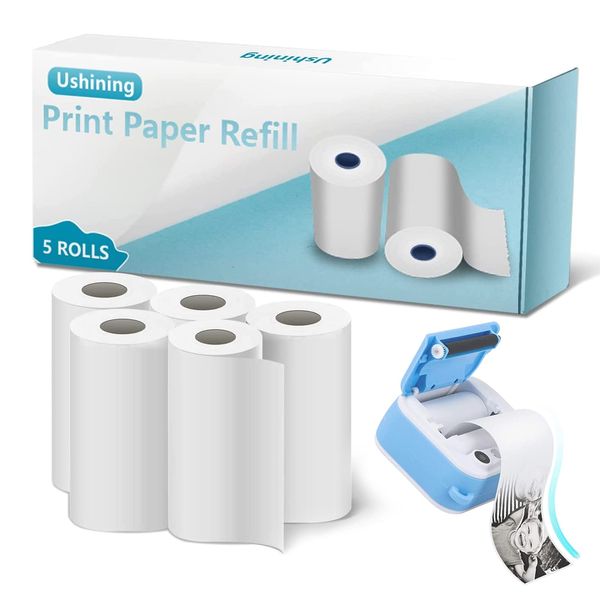 Refill Printing Paper for Uleway Kids Instant Print Camera, 5 Rolls Thermal Paper for Kids Digital Camera, White Zero Ink Replacement Printing Paper (Length: 23.95 feet/Width: 2.28 inch)