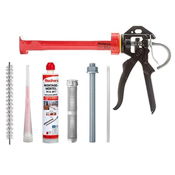 FISCHER Schwerlast Befestigungsset 4xM16x175 Verbundmörtel Gewindestange Siebhülse Bürste Auspresspistole