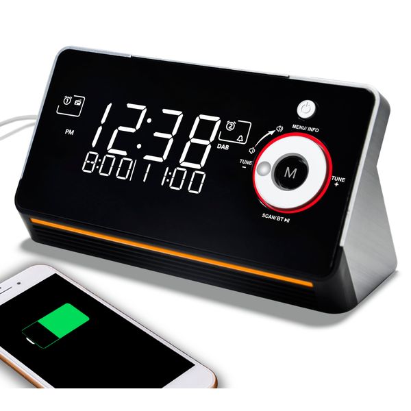 iTOMA Bedside Alarm Clock with DAB & FM Radio,Dual Alarms, Snooze, Dimmable LCD Display, Night Light, Bluetooth, Type-C and USB Charging Ports 729