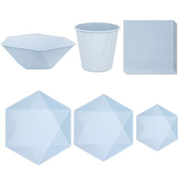 Blue Grey Compostable Party Tableware Set – 6 Person Hexagonal Design