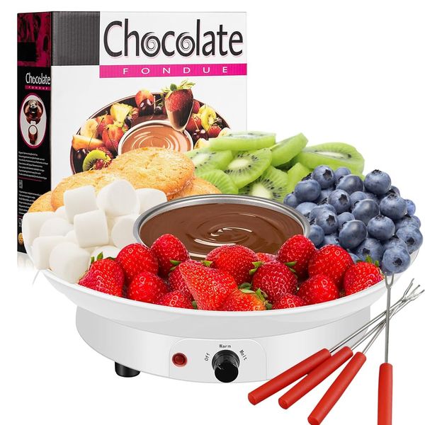 Chocolate Fondue Maker - 110V Electric Chocolate Melting Fondue Pot Set with 4 Steel Forks, Stainless Steel Bowl, Serving Tray, Upgraded Heating Material for Melting