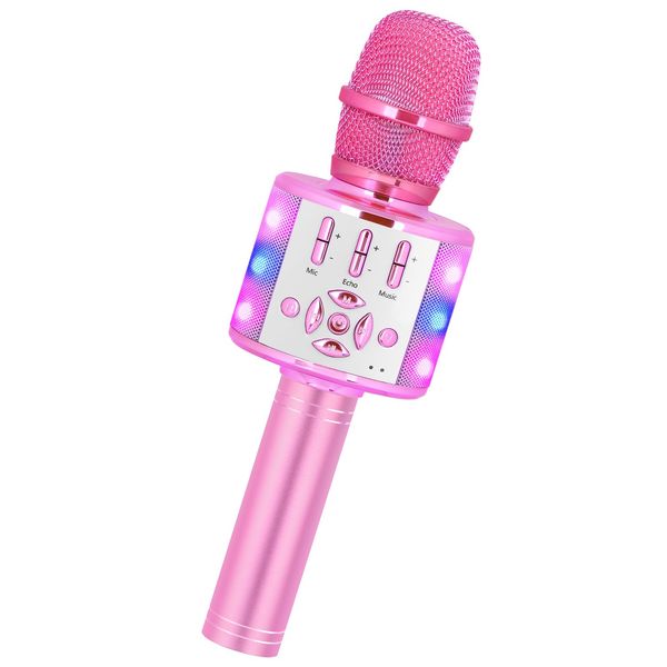 Amazmic Toys for Girls, Kids Karaoke Microphone Toddler Microphone for Kids with Lights, Birthday Gift for Girls, Boys Toy Age 3 4 5 6 7 8+(Light Pink)