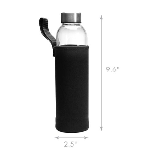 Primula Cold Brew Travel Bottle with Black Insulating Neoprene Sleeve - Borosilicate Glass and Stainless Steel Mesh Core - Dishwasher Safe - 19 Oz. - Clear