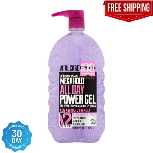 Vitalcare Mega Hold All Day Power Hair Gel, 40oz Alcohol-free Frizz control