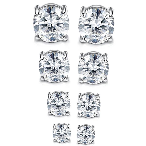 Jstyle 4 Pairs Stainless Steel Mens Womens Magnetic Stud Earrings Non-piercing CZ 4-7mm