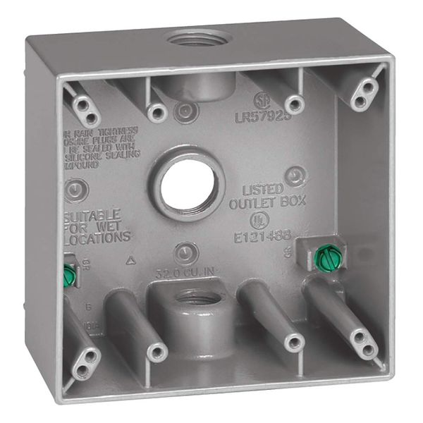 Sigma Electric 14350 Sigma Outlet Box 4-1/2" Hx4-1/2 Wx2-1/10 D Al 2 Gang, Three 1/2" Holes Gray Shrinkwrap, No Size, Grey