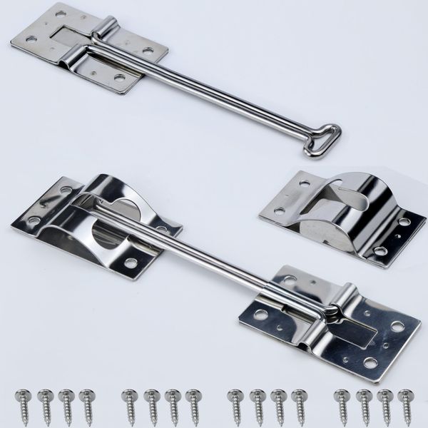 NKJVE 2 Pack Rv Door Latch,Rv Door Holder,304 Stainless Steel 6 Inch T Style Entry(16 Screws),Rv Door Latches for Outside Door,Camper Door Latch,Trailer Catch to Keep Door Open Stop,Enclosed Trailer