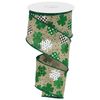 Patterned Glitter Shamrocks Wired Edge Ribbon - 10 Yards (2.5 Inch, Light Beige)