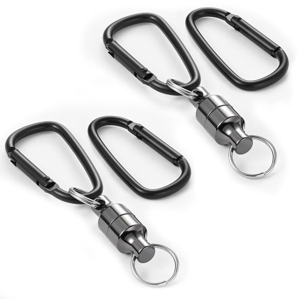 BEIHOO Magnetic Releaser, Load Capacity 11.0 lbs (5 kg), Magnet, Strong Magnetic Hook, Carabiners x 2, Nickel Alloy, Hanging, Fall Prevention, Outdoors, Camping, Climbing, Fishing, Tool, Compact,