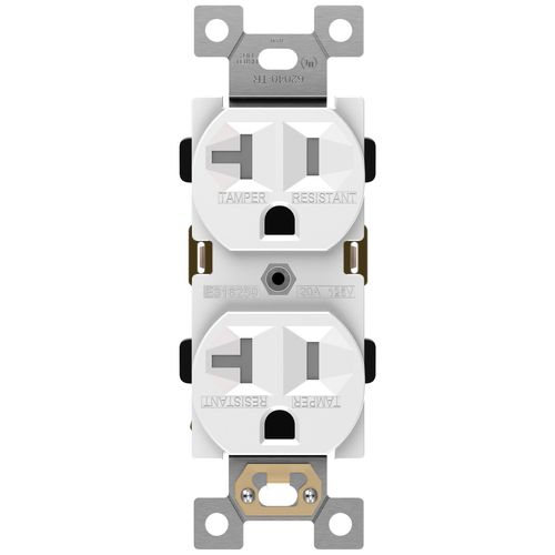 ENERLITES, White Duplex Receptacle, Tamper-Resistant, Commercial Grade Outlet, 3-Wire, Self-Grounding, 2-Pole, 20A 125V, UL Listed, 62040-TR-W