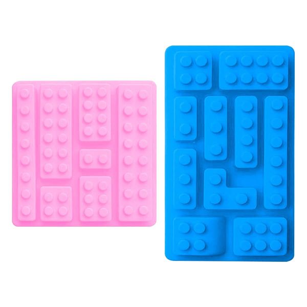 Building Brick Mold -Jagowa - 2 Pcs Soft Silicone Chocolate Moulds Candy Moulds Cupcake Decoration DIY Baking Moulds (Light Pink & Blue)