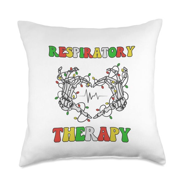 Respiratory Therapy Skeleton Hand Christmas Light Heartbeat Throw Pillow