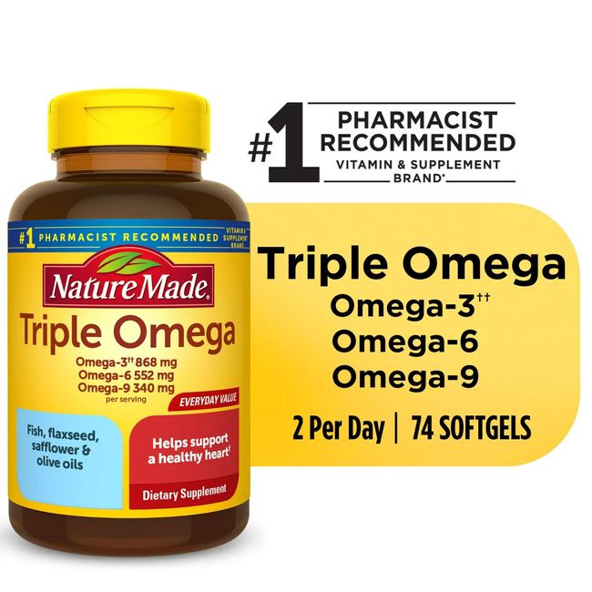 Nature Made Triple Omega 369 Softgels, Dietary Supplement, 74 Count