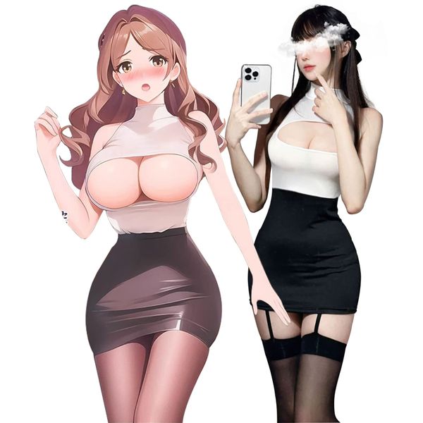 ssetoy Female Teacher, Secretary, OL, Women's, Cosplay, Sexy, Cute, Erotic Underwear, Maid Clothes, Uniform, JK, Adult Costume, Costume, For Photography, Cute, Halloween, Christmas Costume,