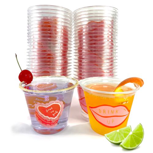 E_NATSUKASHII 9oz Plastic Party Bachelorette Cups (50 pack), Girls Night, Assorted Cocktail Mocktail Cups, Birthday Parties, Weddings, Mimosa, Mixology, Wine, Disposable Cups,