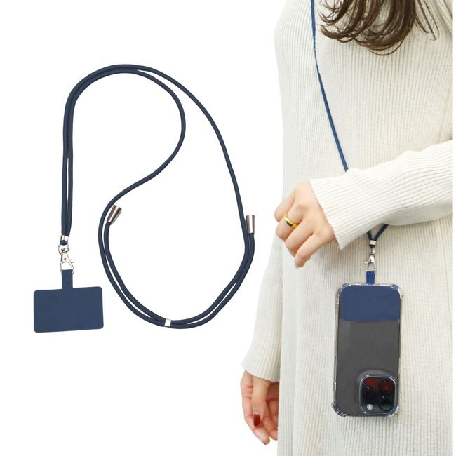 Como Life Smartphone Strap, Navy, Smartphone Shoulder, Neck Strap, Mobile Strap, Smartphone Strap, Shoulder Strap, Crossbody Strap, Adjustable Length, Fall Prevention, Lost Prevention, 2-Way Specifications