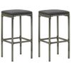 FAMIROSA Bar Stools with Cushions 2 pcs Gray Poly Rattan e,Weight-19 lbs
