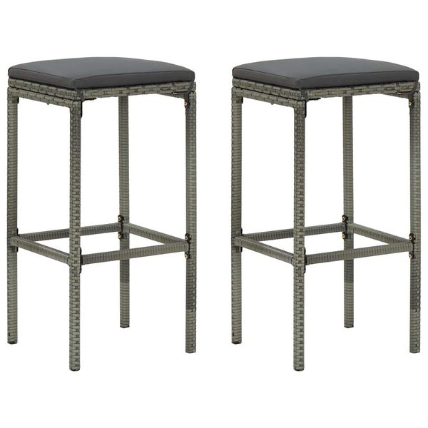 FAMIROSA Bar Stools with Cushions 2 pcs Gray Poly Rattan e,Weight-19 lbs