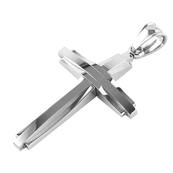 HZMAN Mens Polished Stainless Steel Silver Cross Pendant Necklace 22+2 Inches Chain (Silver)