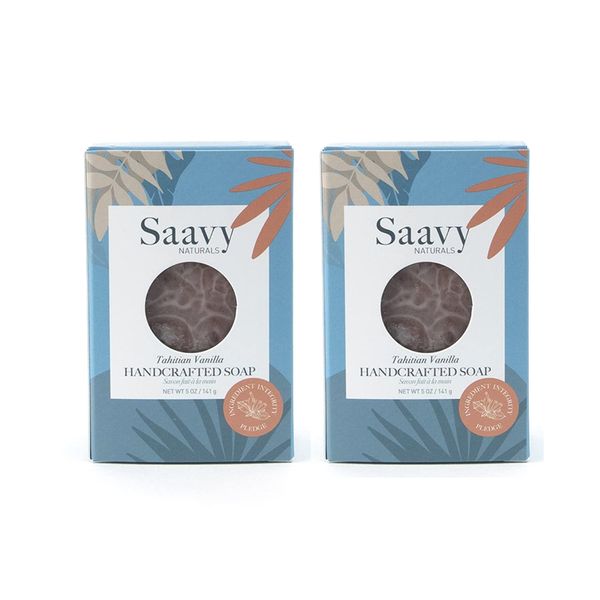 Saavy Naturals Tahitian Vanilla Handmade Soap Bar, Moisturizing Formula Vegan Soaps, Organic Bath Soap Bars for Women, Creamy Lather Soap Gift Sets for Women, 5 Oz, 2 Pack