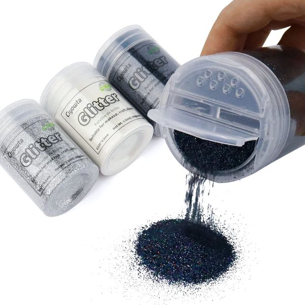 CIYOWTA 300G/10.58oz Glitter, Extra Fine Glitter, Resin Glitter Powder, Fine Glitter for Crafts, 3 Color Glitter Sets, DIY Glitter Tumbler Painting Art Craft, Hair Face Body Nail Glitter