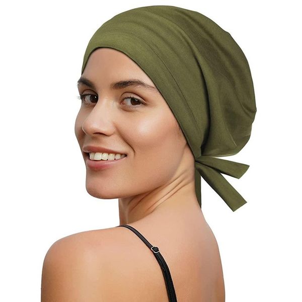 Satin Bonnet Silk Sleep Cap Lining Loose Beanie Night Hat - Elastic Tie Band For Curly Hair