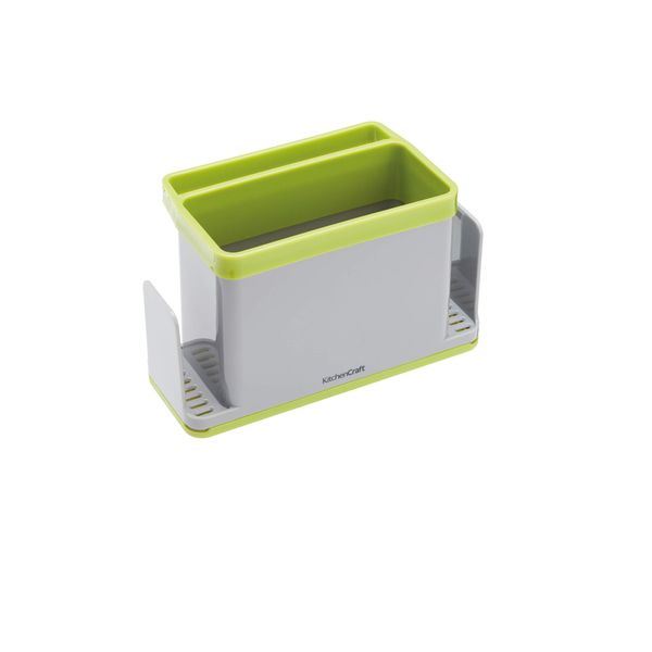 KitchenCraft KCSINKSTORE 4-in-1 Plastic Kitchen Sink Tidy, Plastic, Grey/Green, 19.5 x 9.5 x 12 cm (7.5 Inch x 3.5 Inch x 4.5 Inch)