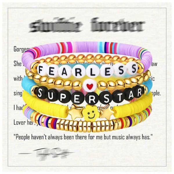 Hemas 5Pcs Colorful Polymer Clay Letters Handmade Beaded Bracelet Color 14