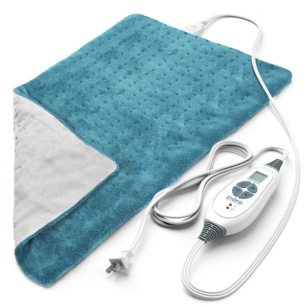 Pure Enrichment® PureRelief™ XL Heating Pad - LCD Controller with 6 InstaHeat Settings for Cramps, Back, Neck, & Shoulder Pain Relief, Moist Heat Option, Machine Washable, 12" x 24" Storage Bag (Blue)