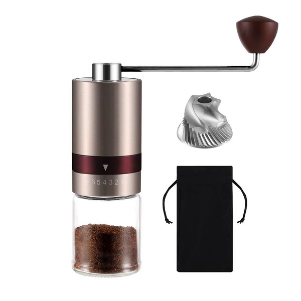 VKCHEF Coffee Grinder, Hand Grinder, Portable Coffee Grinder, Stainless Steel Mill, Metal Blade, Coffee Grinder, 6 Degree Adjustable, Stainless Steel Mill, Small, Rapid Grind, Ultra Fine Grind, Uniform Powder, Lightweight Mill Type, External Adjustment