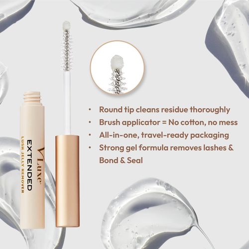 VLuxe Lush Jelly Lash Remover for Eyelash Extensions, Clusters, Individual False Lash, Mess-Free Gel Formula Removes Bond & Seal, Lash Glue & Adhesive, Mascara Brush For Easy Removal With No Wipes